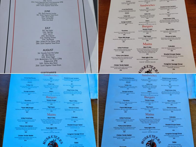 Musketeers Bar & Grill Menu