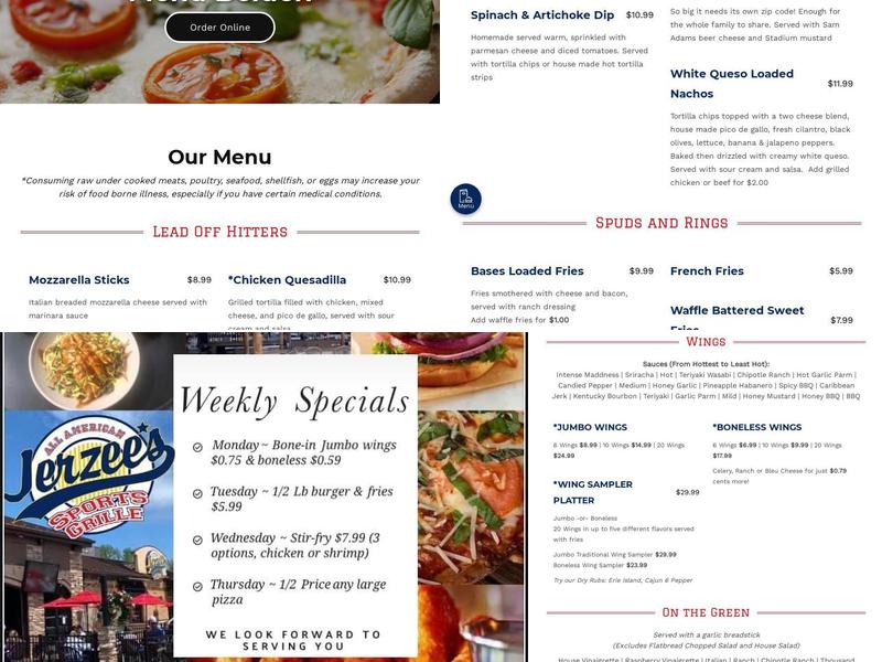 Jerzee's Sports Grille Menu