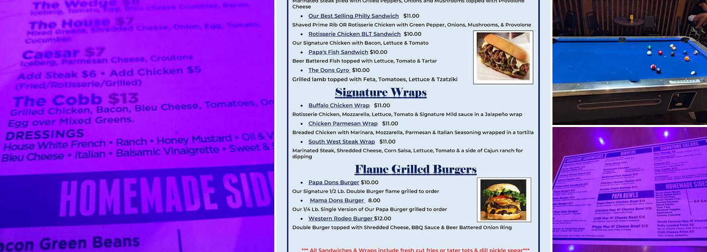 Papa Don's Pub Menu