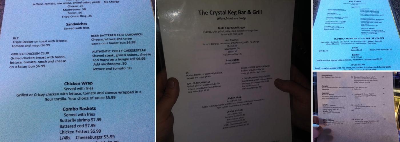 Crystal Keg Bar & Grill Menu