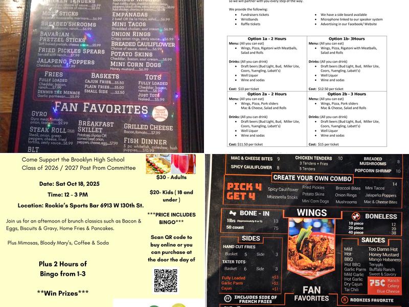 Rookies Sports Bar & Grill Menu