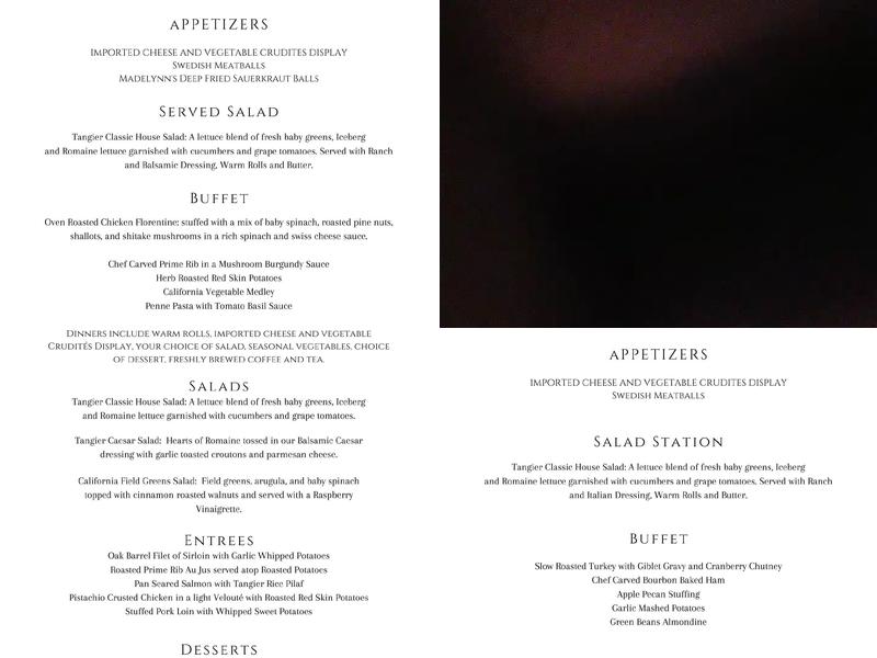 The Tangier Restaurant & Cabaret Menu