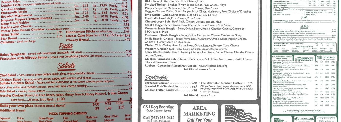 Jim's Pizza Chalet Menu