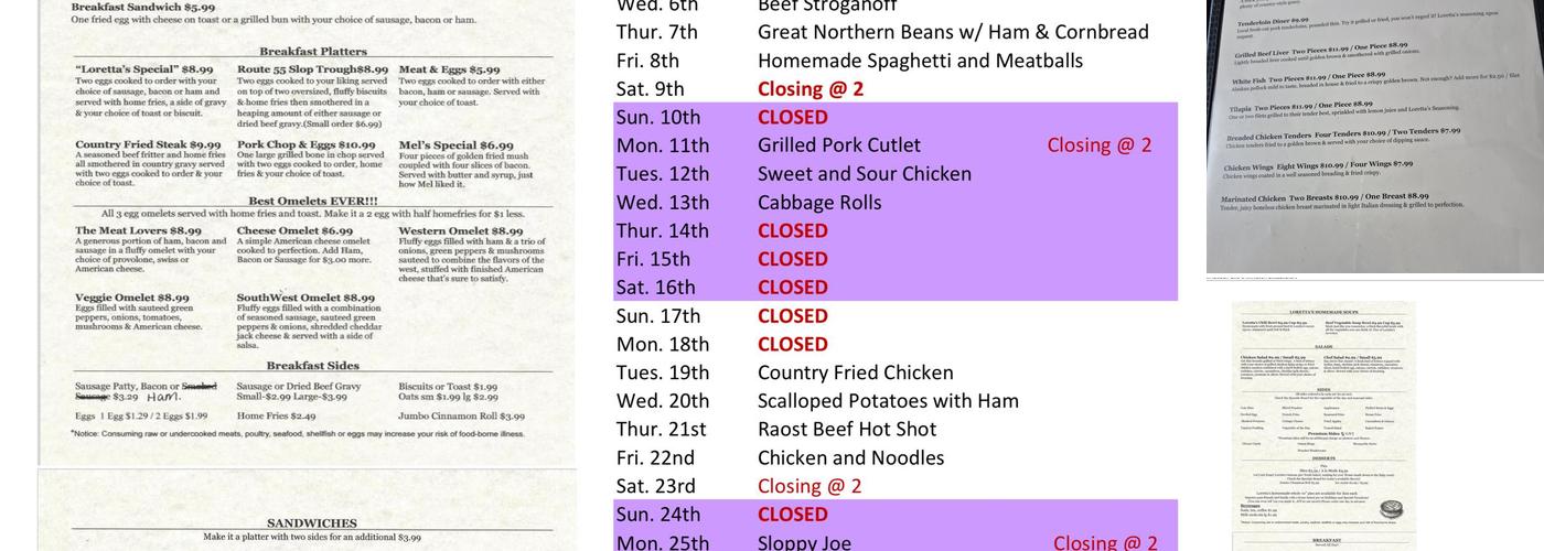 Loretta's Country Kitchen Menu