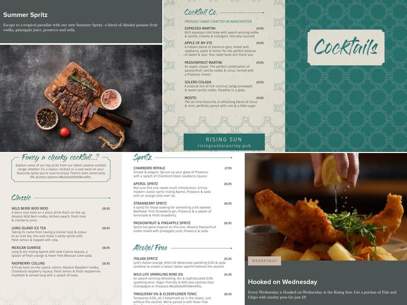 Rising Sun, Tarporley Menu