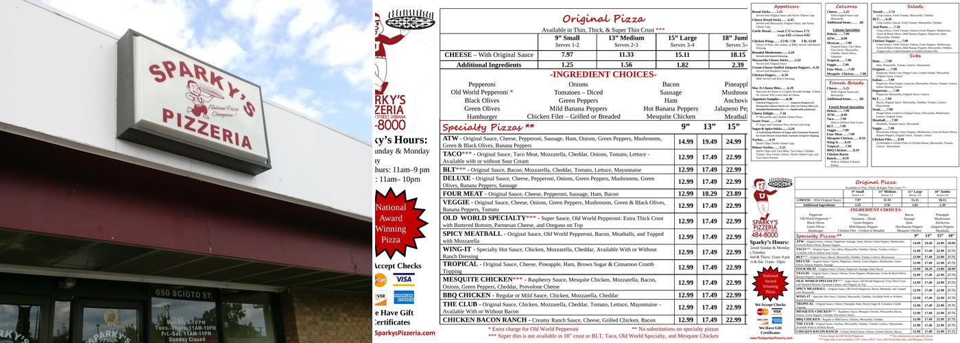 Sparky's & Freddie's Pizzeria Menu