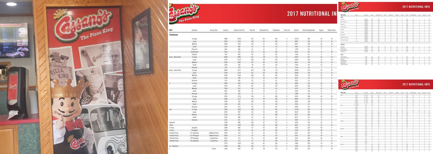 Cassano's The Pizza King Menu