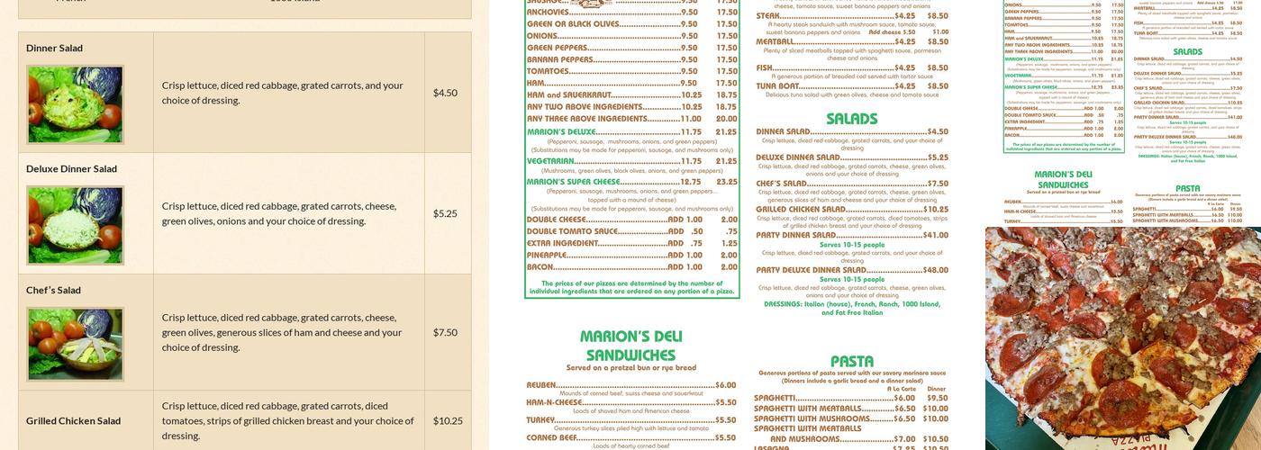 Marion's Piazza Menu