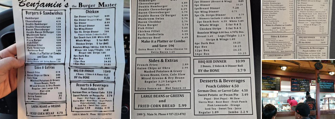 Benjamin's the Burger Master Menu