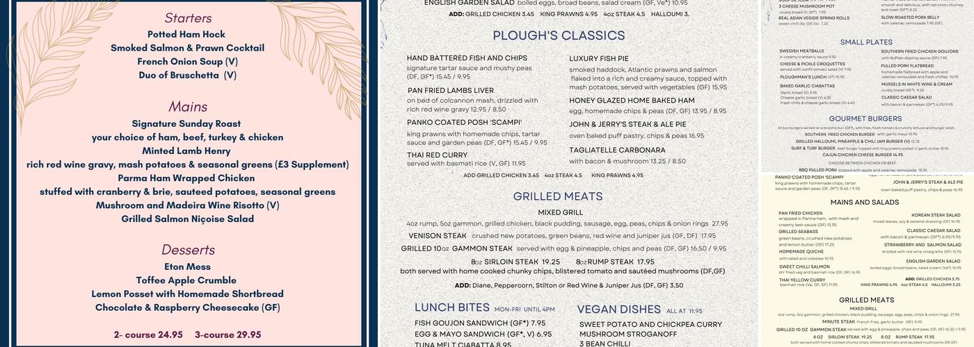 The Plough at Euxton Menu