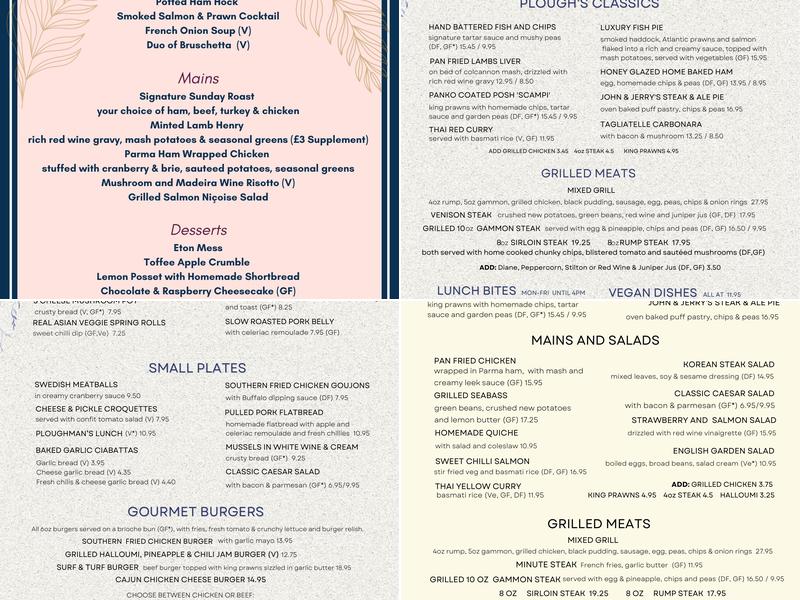 The Plough at Euxton Menu