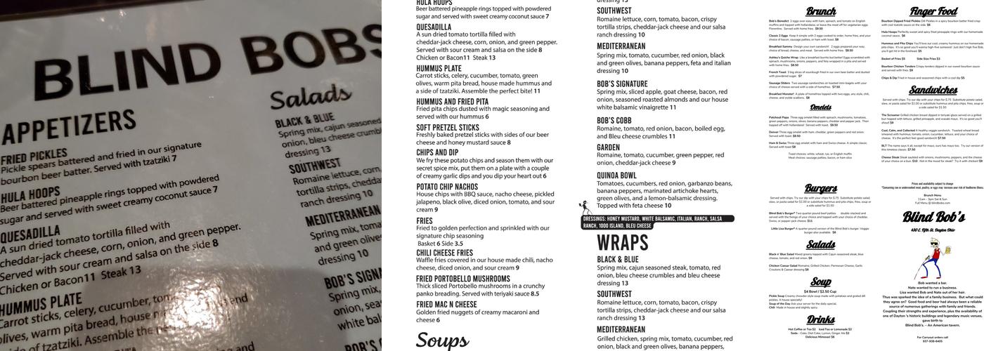 Blind Bob's Menu
