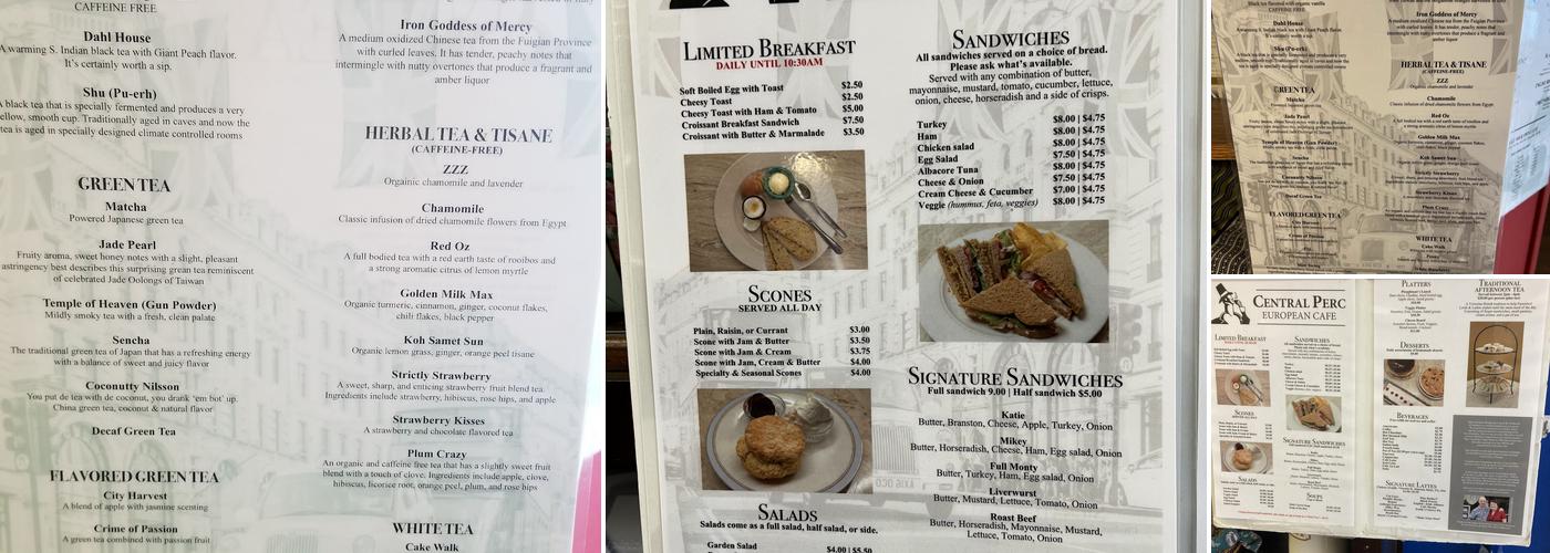 Central Perc European Cafe Menu