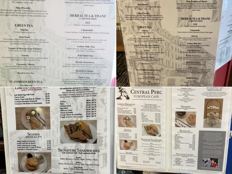 Central Perc European Cafe Menu