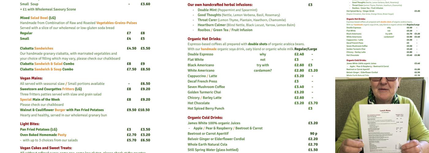 Simple Goodness Vegetarian Takeaway Bistro Menu