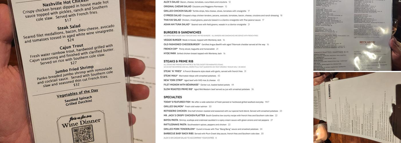J. Alexander's Restaurant Menu