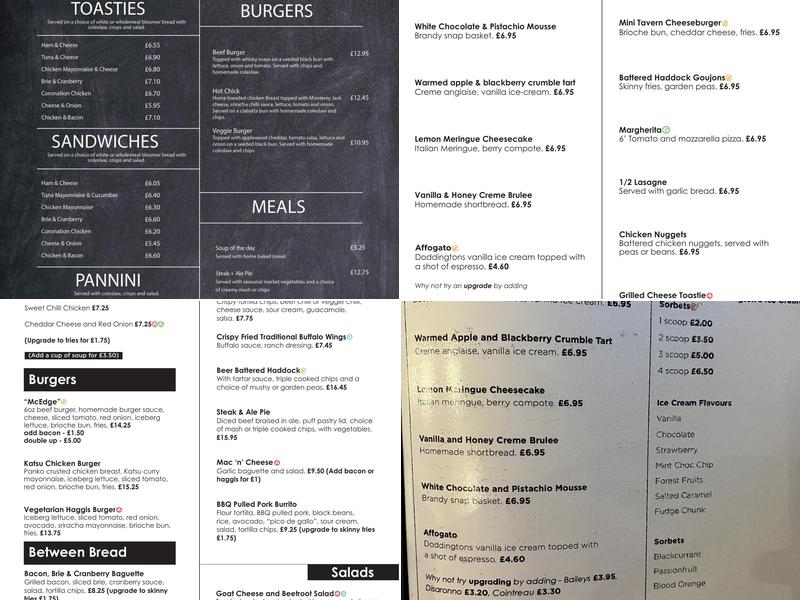 Lilliardsedge Tavern Bar & Restaurant Menu
