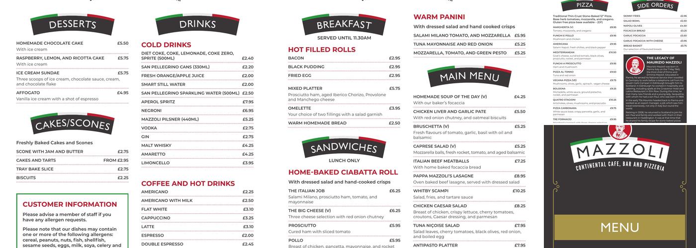 MAZZOLI Cafe / Bar Menu