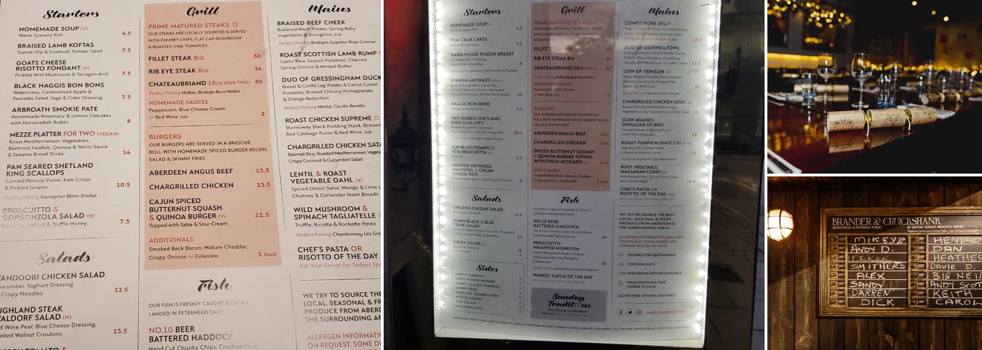 No.10 Bar and Restaurant Menu