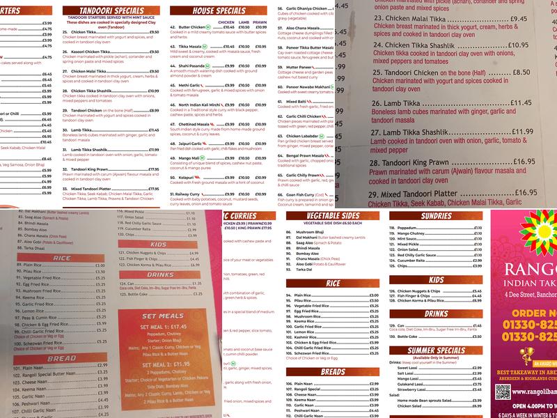 Rangoli Indian Takeaway Menu