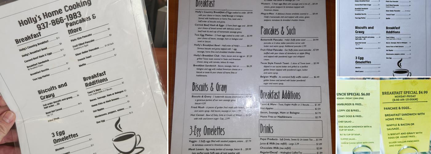 Holly's Home Cooking Menu
