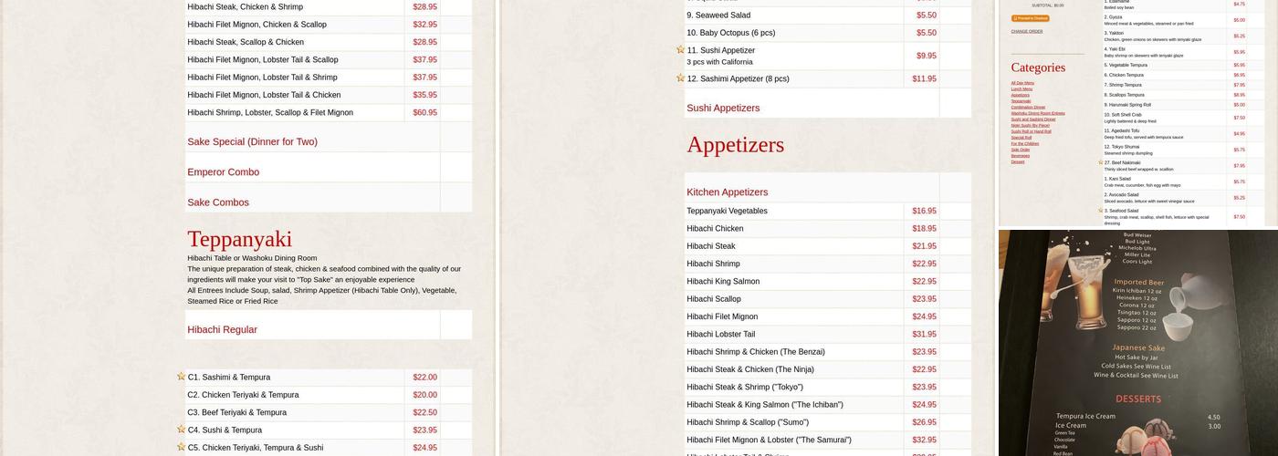 Sake Japanese Restaurant Menu