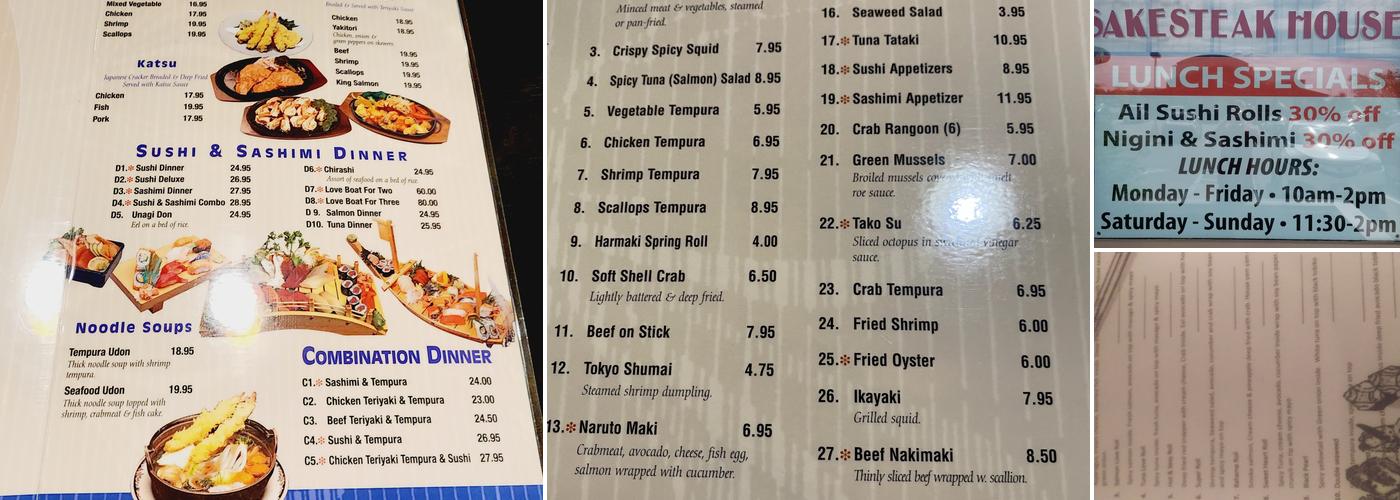 Sake Japanese Steak House & Sushi Bar Menu