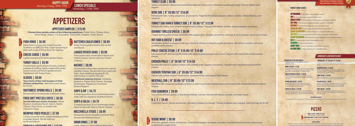 Romer's Bar & Grill Menu