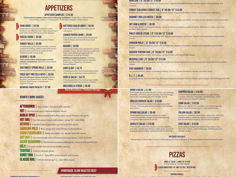 Romer's Bar & Grill Menu
