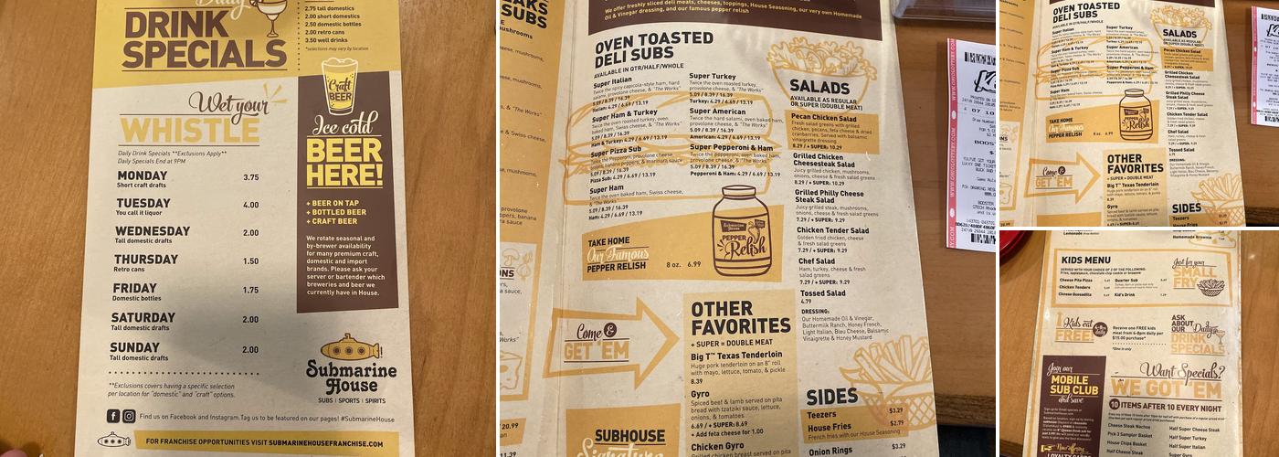 Submarine House Menu