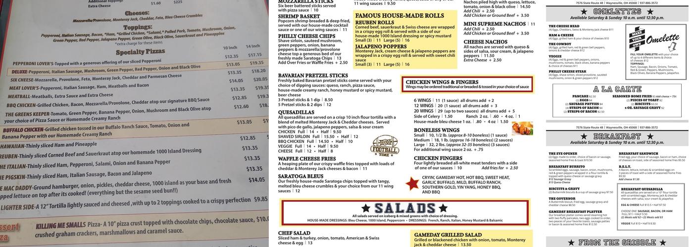 Gameday Grille and Patio Menu