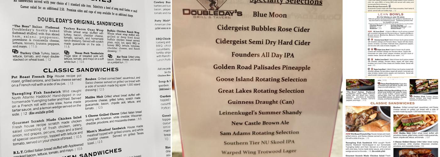 Doubleday's Grill &Tavern Menu