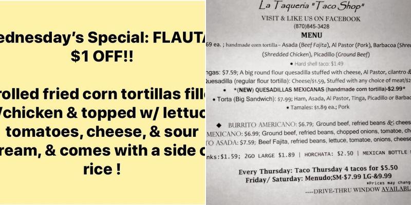 La Taqueria Taco Shop Menu