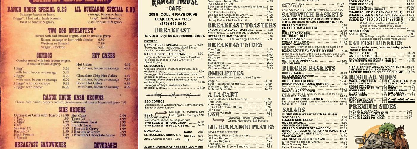 Ranch House Cafe Menu