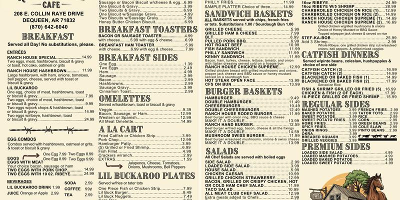 Ranch House Cafe Menu