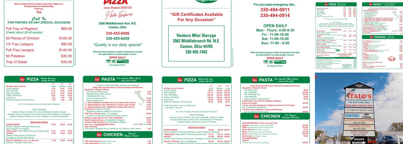 Italo's Pizza Shop Inc. Menu