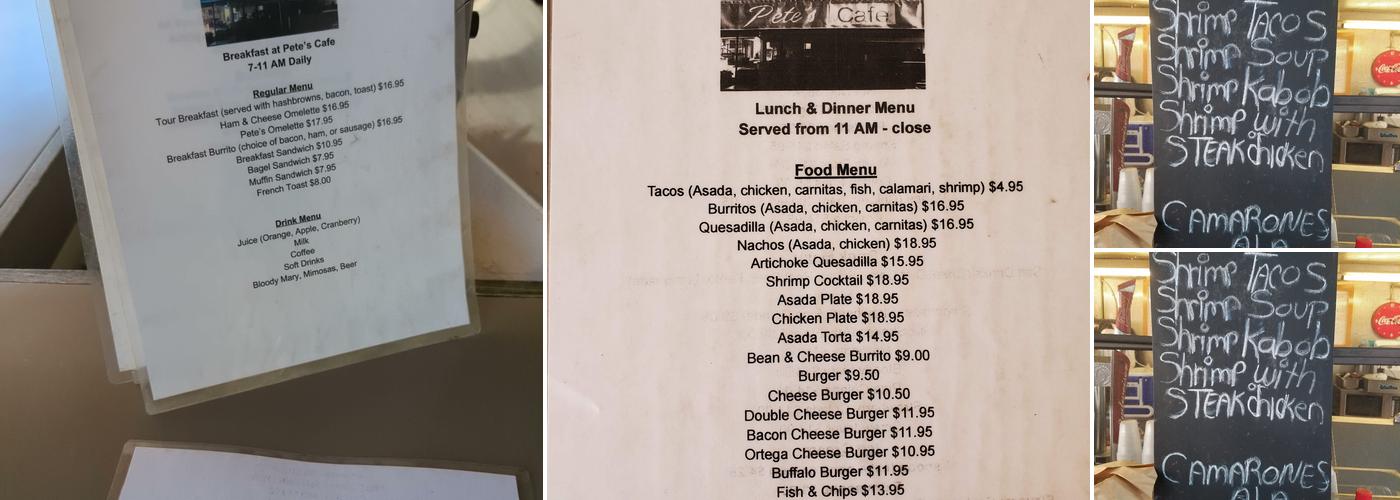 Pete's Avalon's Plaza Cafe Menu