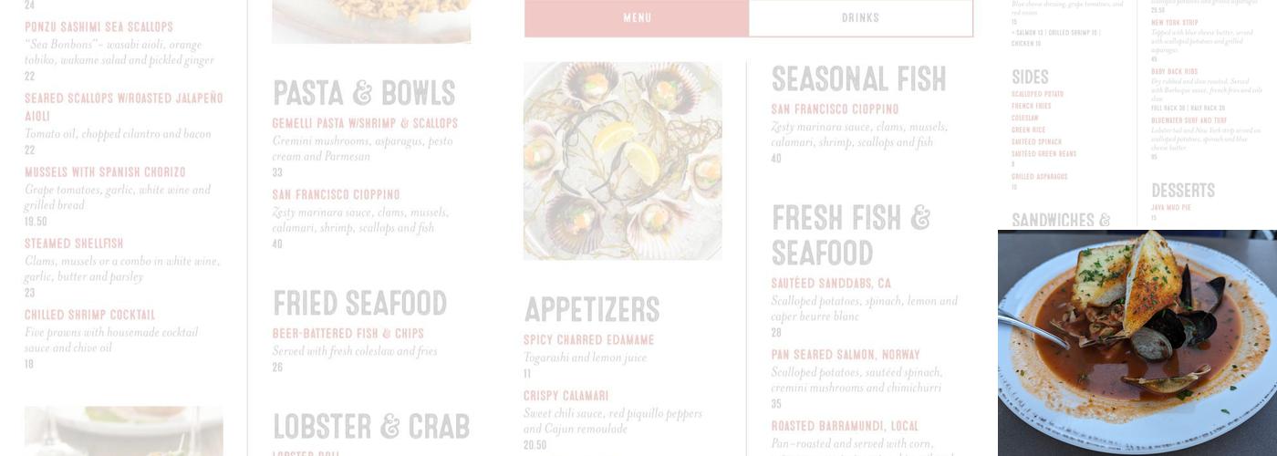 Bluewater Avalon Menu