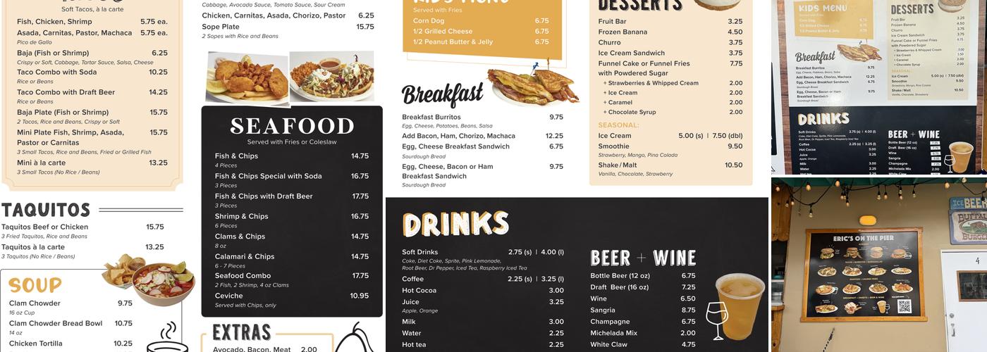 Eric's On The Pier Menu