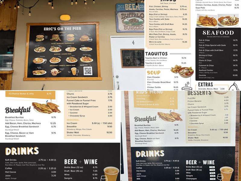 Eric's On The Pier Menu