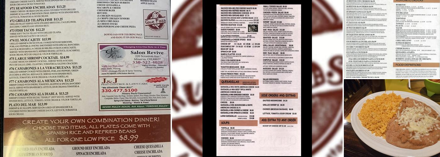 Que Pasa Authentic Mexican Restaurant In Minerva Menu