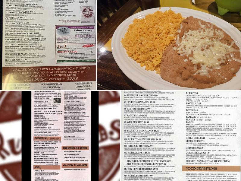Que Pasa Authentic Mexican Restaurant In Minerva Menu
