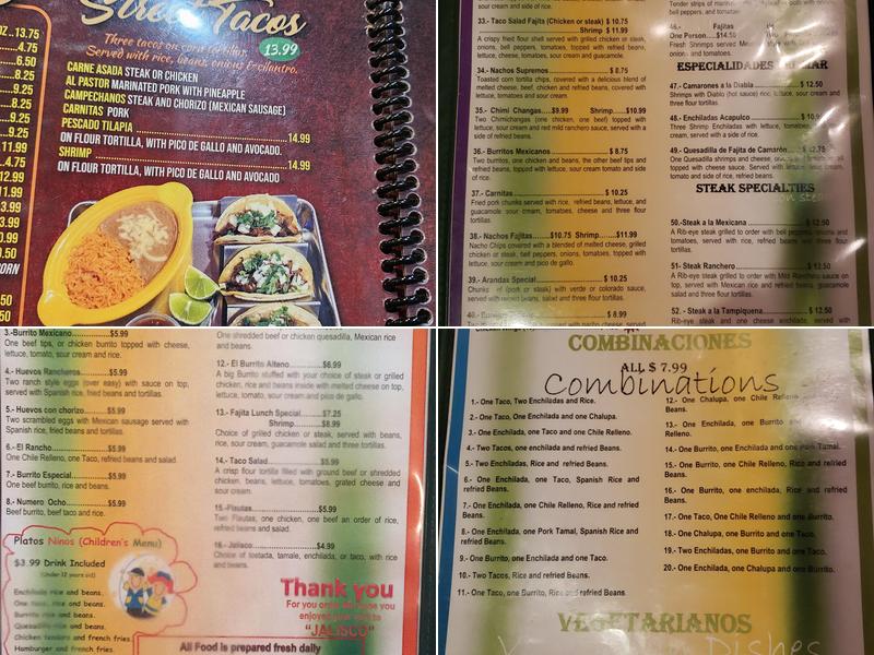 Jalisco's Menu