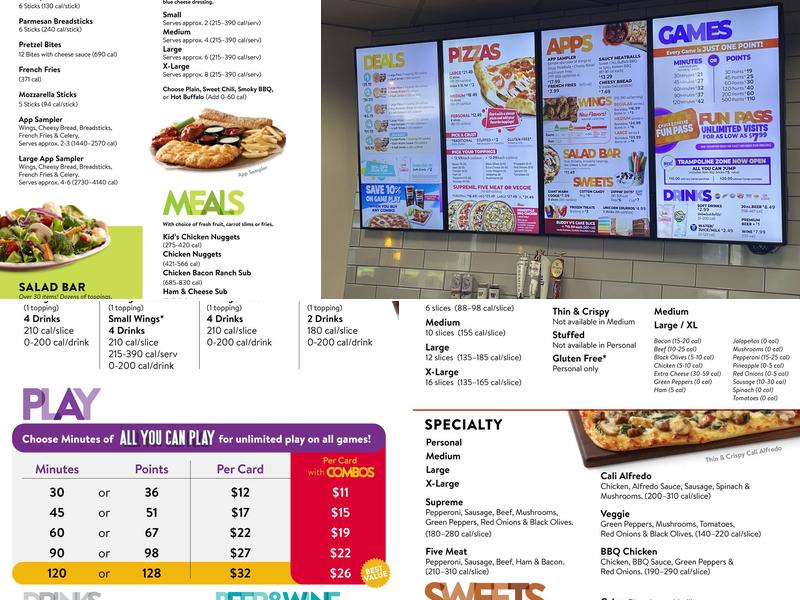 Chuck E. Cheese Menu