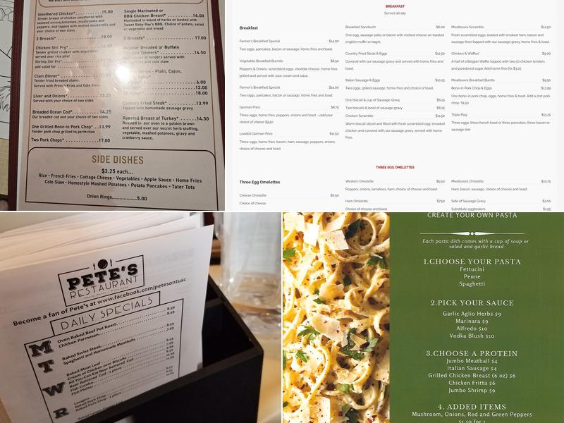 Pete's Restaurant Menu