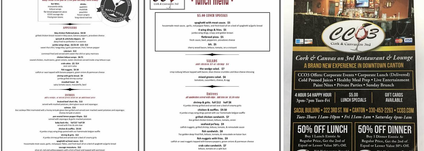 Cork & Canvas On 3rd Llc Menu