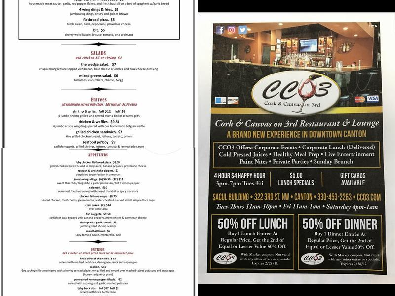 Cork & Canvas On 3rd Llc Menu