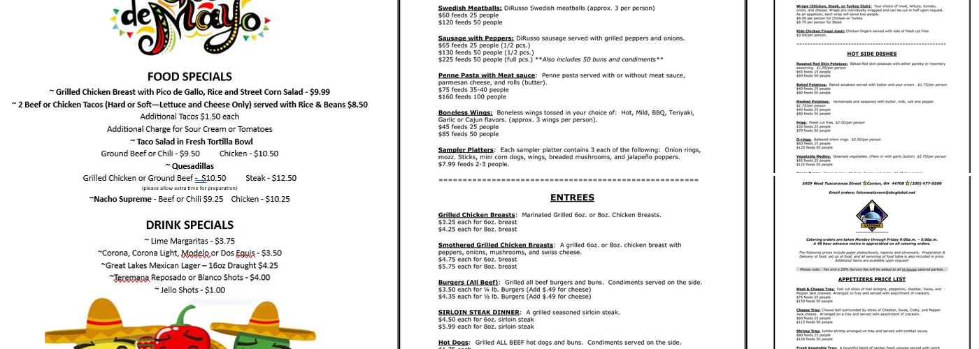 Falcone's Tavern Menu