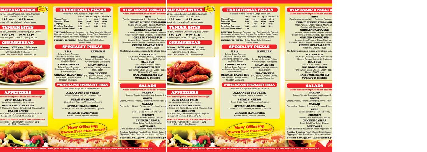 Chanello's Pizza Menu