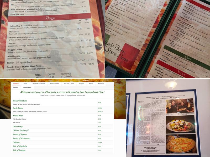 Granby Street Pizza Menu